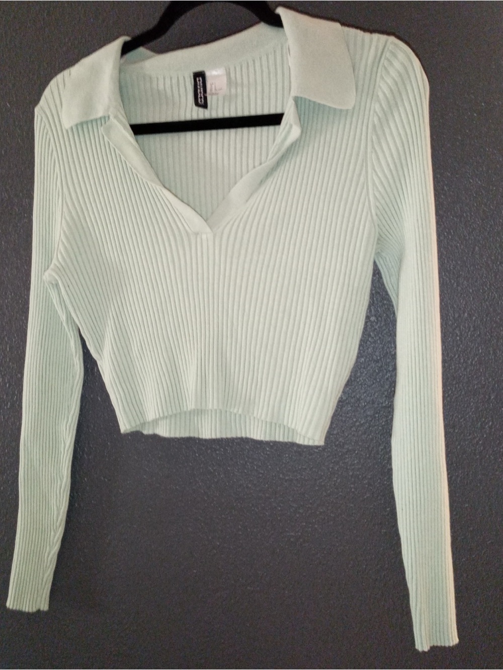 H&M Mint Ribbed Collar Long-Sleeve Crop Top
